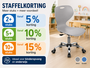 Ergonomische leidsterstoel verstelbaar van 38 tot 50 cm met wielen, rugondersteuning en chromen kruisframe voor professioneel g