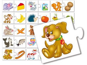 Huisdieren en hun lekkernijen. Legpuzzel Huisdieren en hun lekkernijen. Legpuzzel