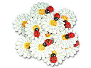 bloem met lieveheersbeestje. houten figuurtjes