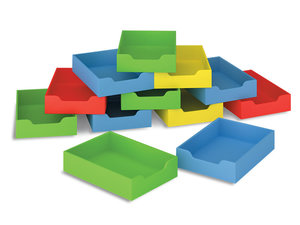 12 lage kartonnen laden in 4 kleuren