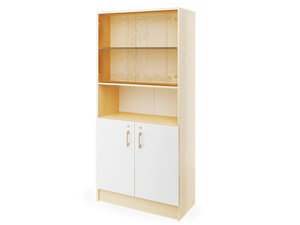 Prima -  Berken  kast met 1 paar glazen deuren en 1 paar witte deuren