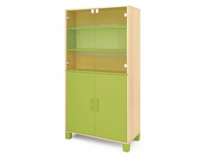 Fresh - Hoge kast met 1 paar deuren en 1 paar glazen deuren GROEN