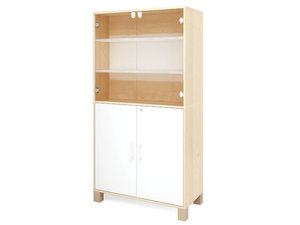 Fresh - Hoge kast met 1 paar deuren met slot en 1 paar glazen deuren WIT