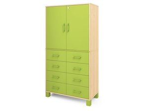 Fresh - Hoge kast met 8 laden en 1 paar deuren met slot GROEN