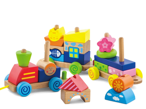 Houten treintje aan een touwtje